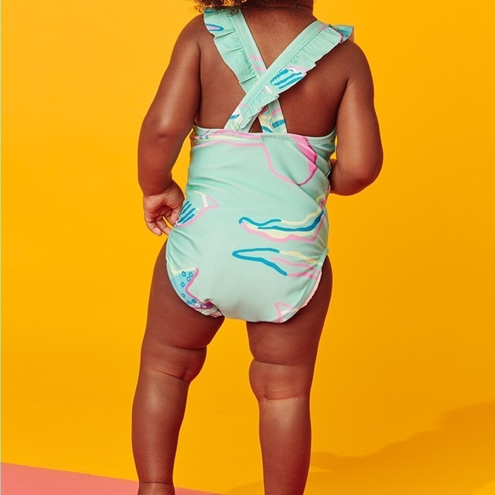 NEW Tea Collection Teal One-Piece Ruffle Swimsuit - Picture 4 of 4